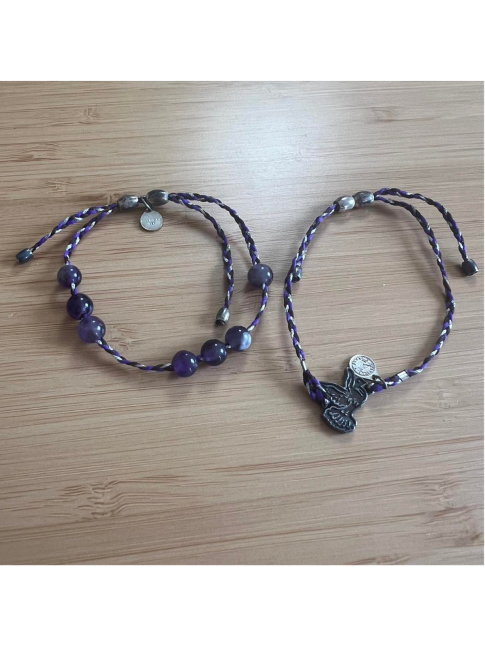 Set of 2 Alex and Ani adjustable purple and silver bracelets